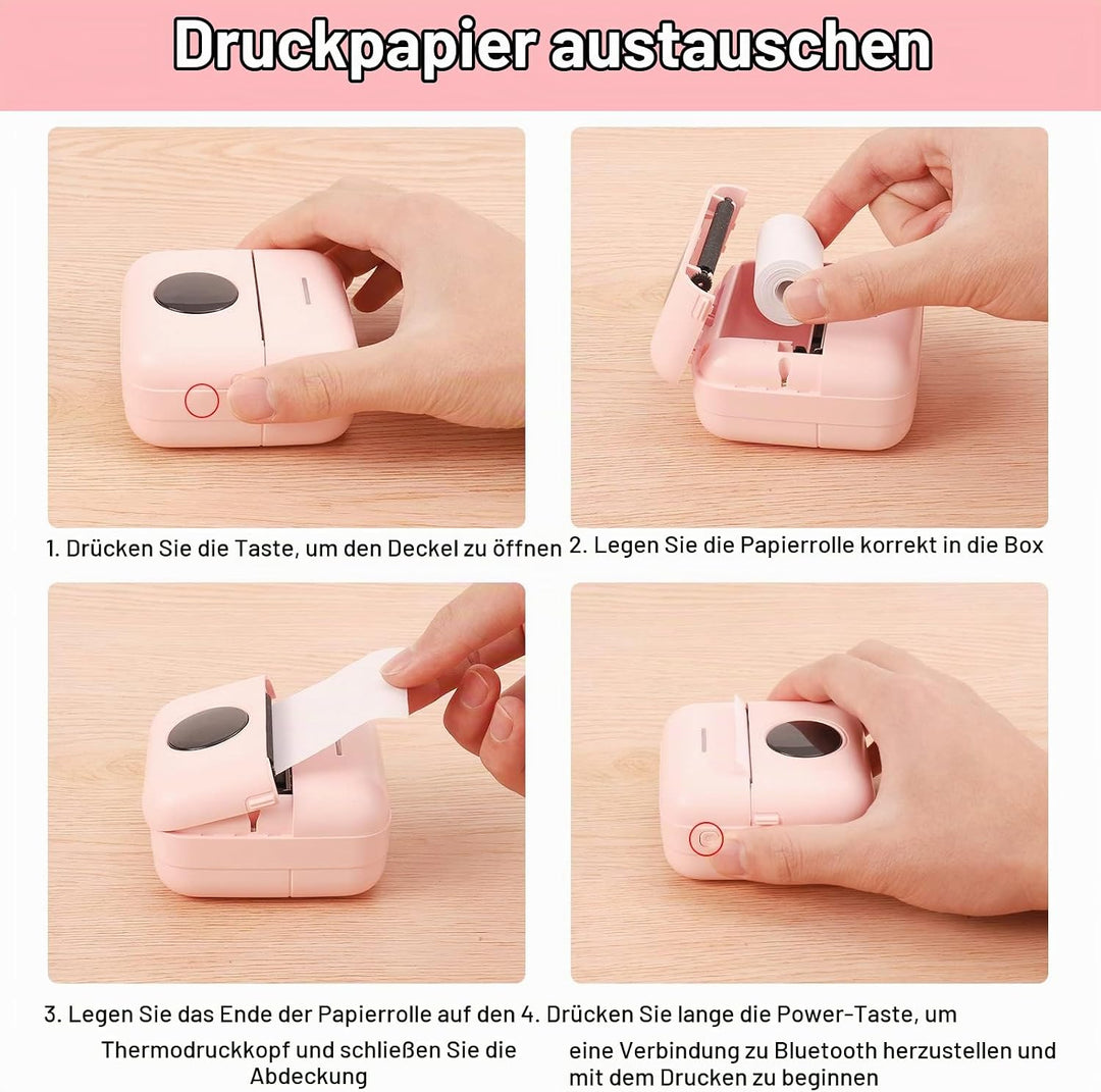 GuKKK Mini Drucker, Mobiler Fotodrucker, Tragbarer Mini Fotodrucker, Wireless Fotodrucker Thermodruc