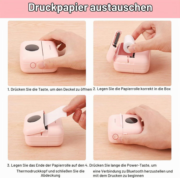 GuKKK Mini Drucker, Mobiler Fotodrucker, Tragbarer Mini Fotodrucker, Wireless Fotodrucker Thermodruc