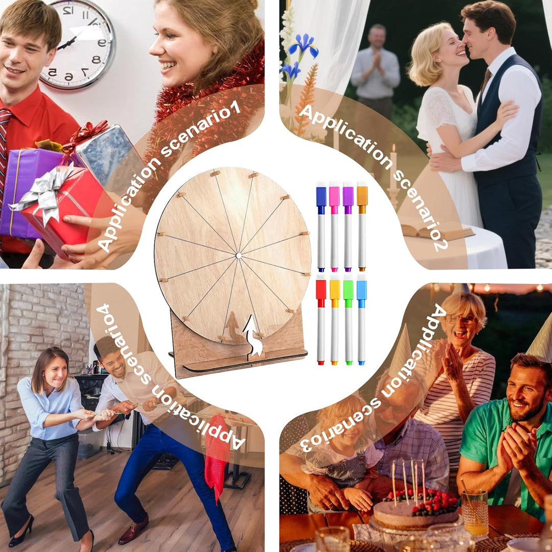 Glücksrad Zum Drehen,35 CM 12 Slots Glücksrad Zum Selbstgestalten Mit Markierstift,Grosses Glücksrad