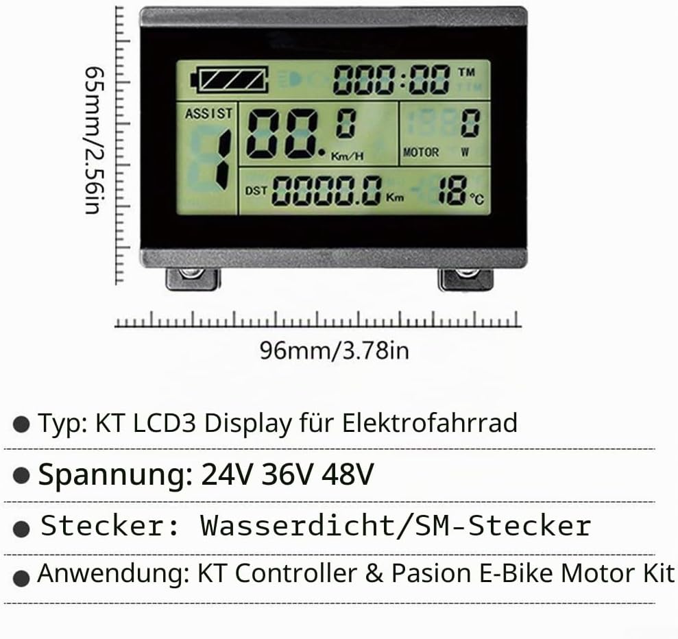 E-Bike Pedelec Display KT-LCD 3 mit Bedienfeld, wasserdichter Anschluss