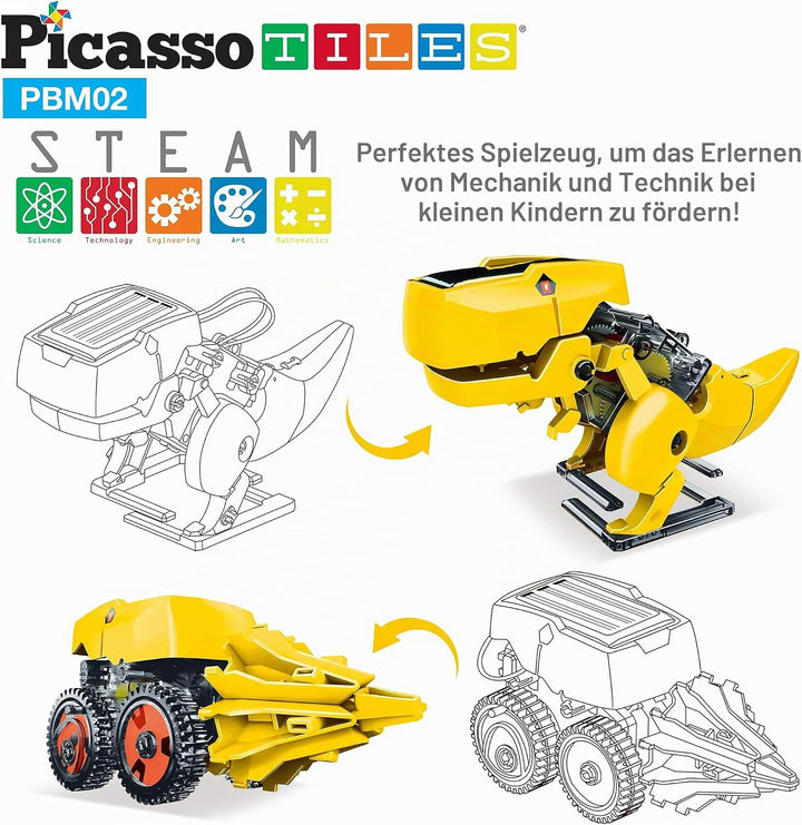 PicassoTiles STEM Kids Solarbetriebener Dinosaurier-Roboter, pädagogisches Lernspielzeug, technische