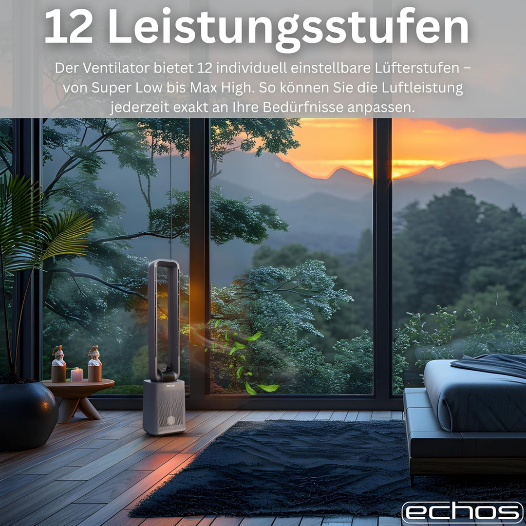 Echos® Leiser Turmventilator Standventilator energiesparend mit Fernbedienung Ventilator mit Kühlung