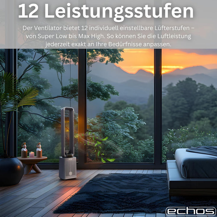 Echos® Leiser Turmventilator Standventilator energiesparend mit Fernbedienung Ventilator mit Kühlung