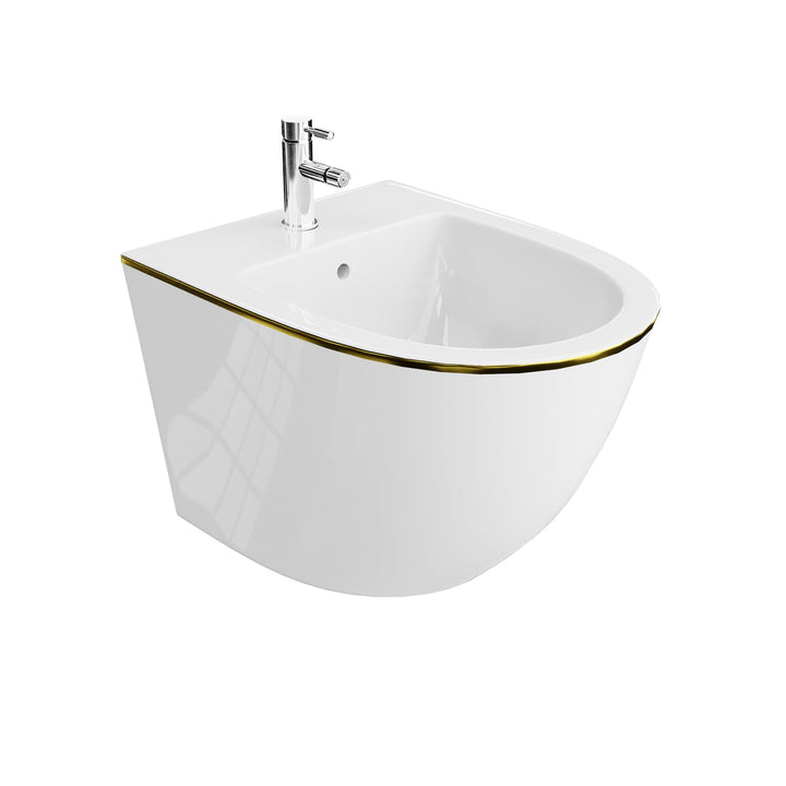 LAVITA Universal Wand-Bidet Sofi Gold Line mit Hahnloch und Überlaufschutz aus Keramik Sitzwaschbeck