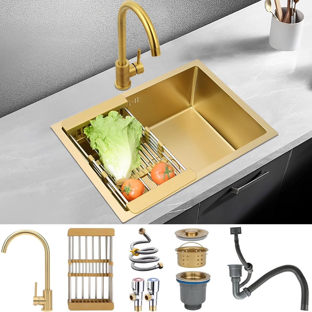 Küchenspülen Einzelnes Becken In Gebürstetem Gold Spüle Aus Edelstahl Quadratische Einbau- Oder Unte