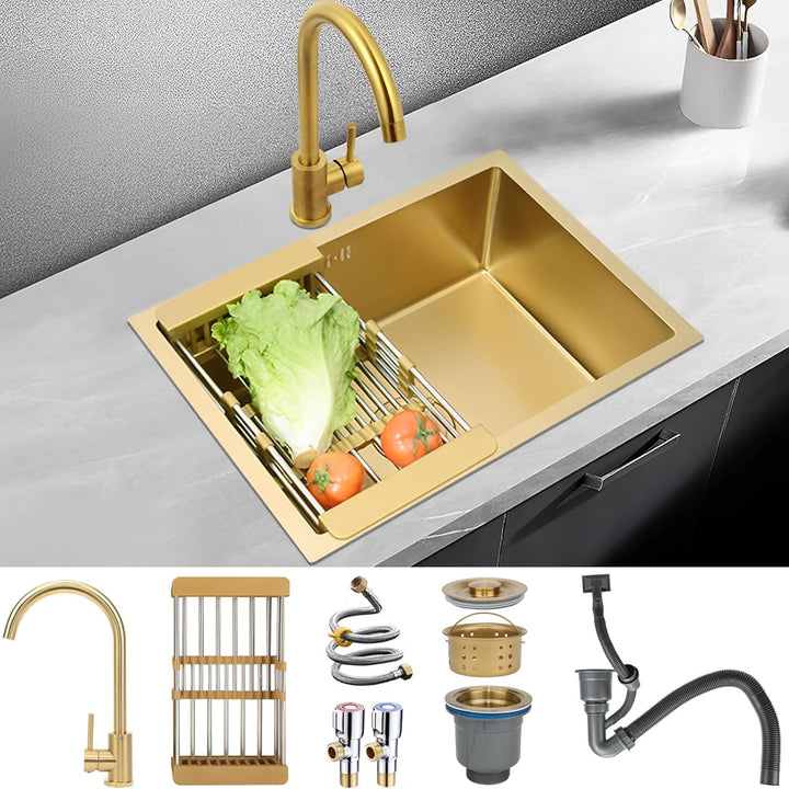 Küchenspülen Einzelnes Becken In Gebürstetem Gold Spüle Aus Edelstahl Quadratische Einbau- Oder Unte