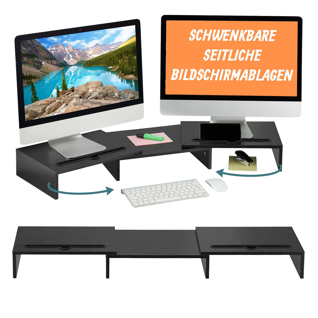 Relaxdays Monitorständer für 2 Monitore, ausziehbar, verstellbar, Monitorerhöhung Schreibtisch, PC O