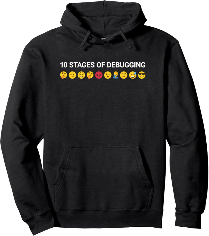 10 Stages of Debugging Lustig Geek Nerd IT Admin Informatik Pullover Hoodie
