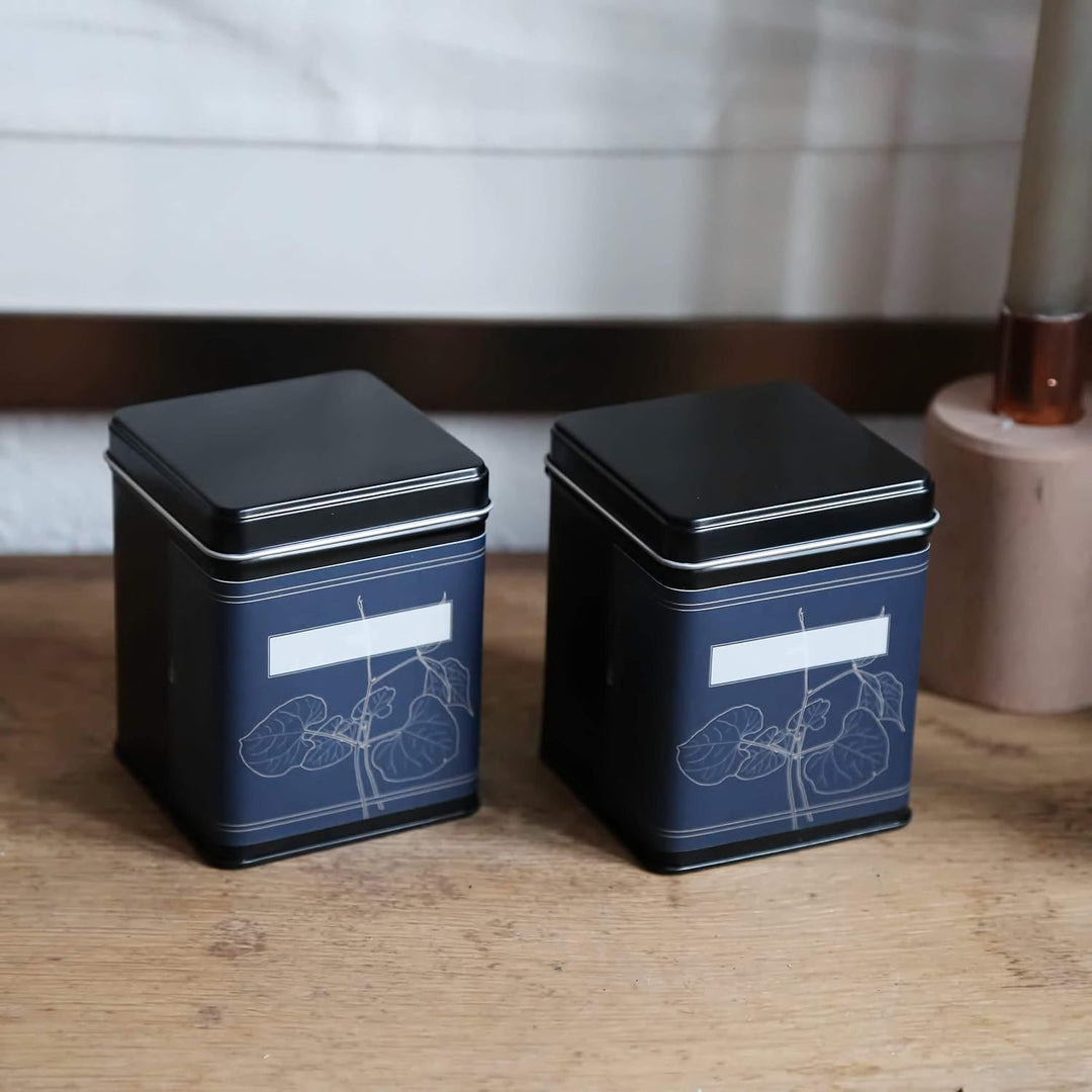 6x klassische eckige Teedose, stapelbar, aromadicht aus Metall für je 140g Earl Grey, inkl. 6 floral