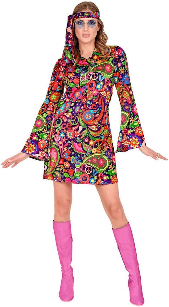 W WIDMANN MILANO Party Fashion - Kostüm Hippie, Blumenkleid und Stirnband, Flower Power, 70s, Faschi