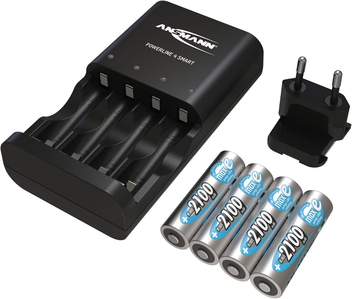 ANSMANN Batterieladegerät inkl. 4X AA Akkus 2100mAh - Automatik Batterie Ladegerät mit Repair-Modus