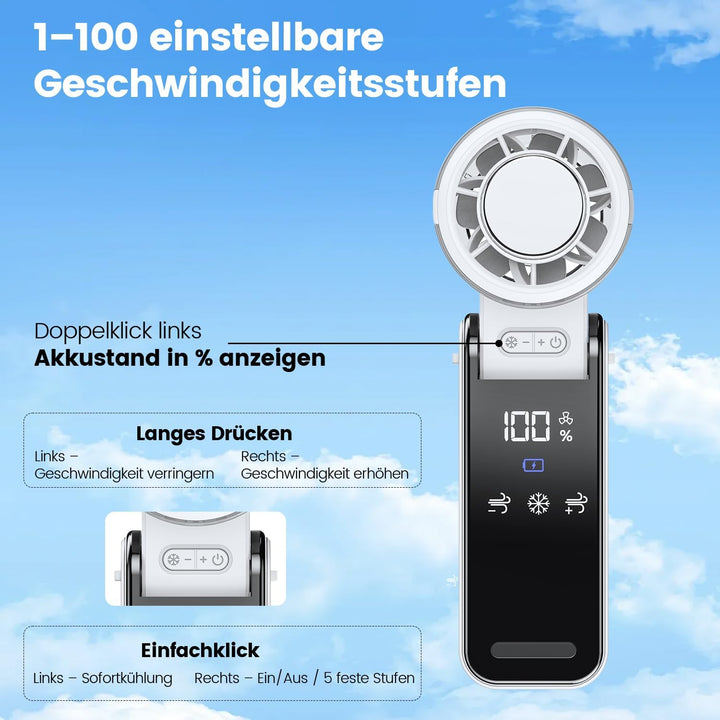 HappyGoo Tragbarer Handventilator, Mini-Turboventilator mit bürstenlosem Motor, 1-100 Geschwindigkei