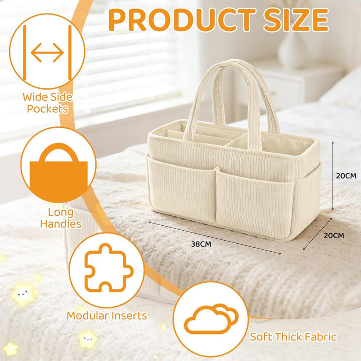 Wickelkorb Cord für Wickeltisch,Baby Windel Caddy Organizer mit Wechselbaren Fächern,Stilvoller Aufb