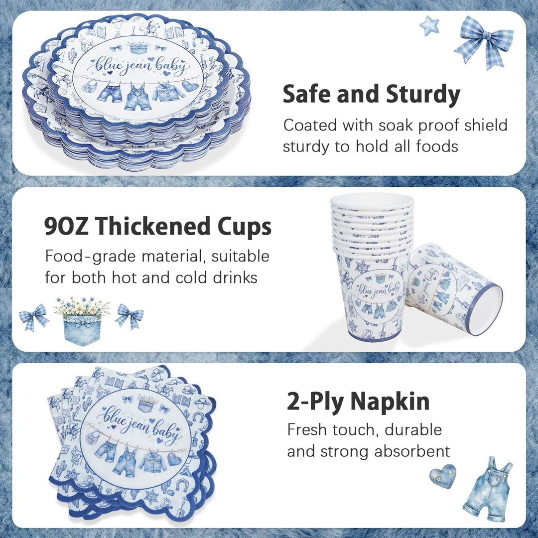 Heboland Babyparty Junge Pappteller Set für 25 Gäste, 125 Stück its a boy Baby shower mit Teller für