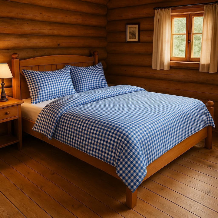 texpot Bettwäsche Garnitur 135 x 200 cm + 80 x 80 cm Landhaus 5 mm Karo blau kariert Bauern Kissenbe