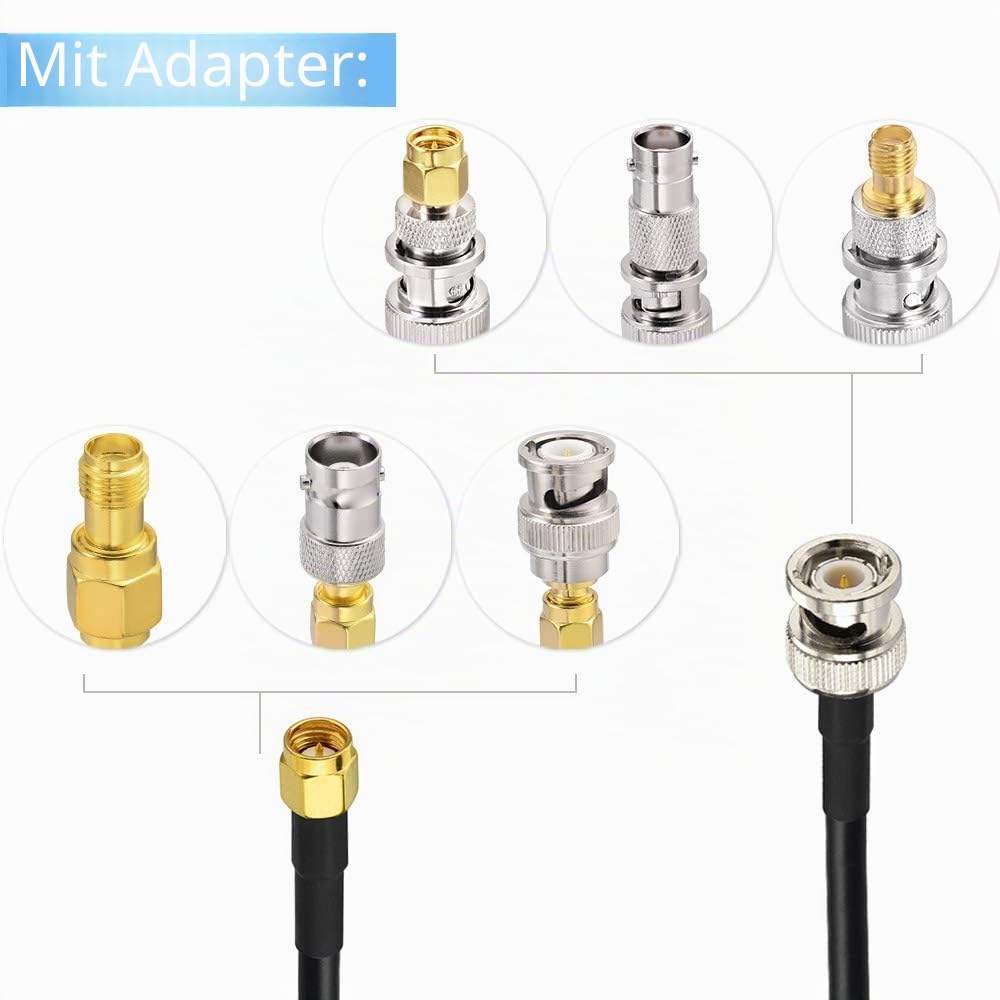 Superbat SMA Kabel 3M SMA Stecker auf BNC Stecker RG58 Kabel + 5 Stück Adapter Kit SMA auf BNC Kabel
