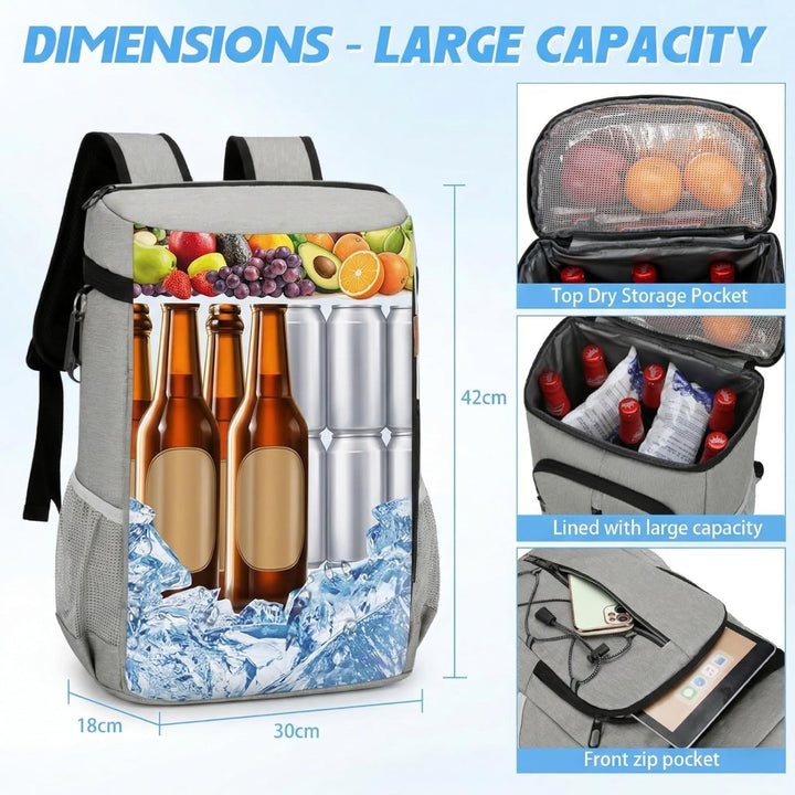 Kühltaschen 28 Liter Picknickrucksäcke mit Flaschenöffner Picknickkorb Wasserdicht Kühlrucksack Isol