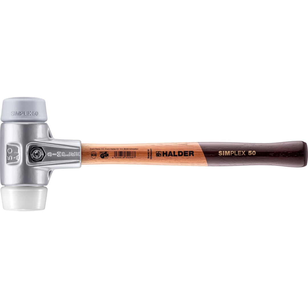 SIMPLEX-Schonhammer, TPE-mid/Superplastik; mit Aluminiumgehäuse und hochwertigem Holzstiel | D=50 mm