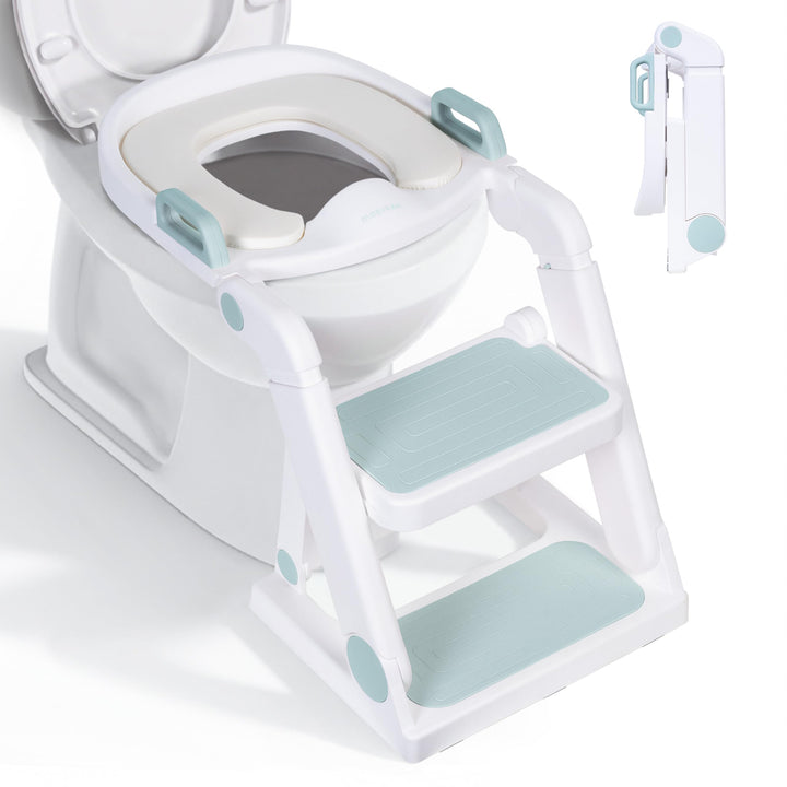Toilettensitz Kinder mit Treppe Blau ab 1,5 Jahren - 2-in-1 Toilettentreppe für Jungen und Mädchen -