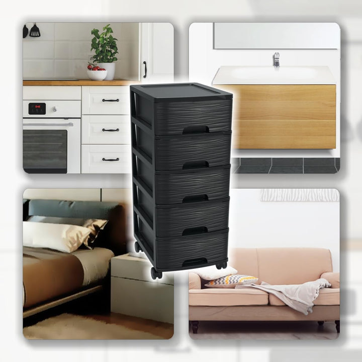 Schubladenschrank mit Rollen Rollcontainer mit 5 Schubladen Rollschrank aus Kunststoff Rollwagen (Sc
