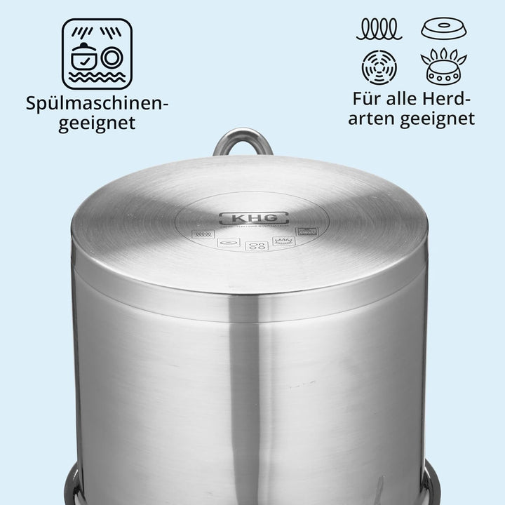 KHG Topf Kochtopf Milchtopf 14 cm Induktion, Edelstahl unbeschichtet | 11,5 cm hoher Rand, 1,5 Liter