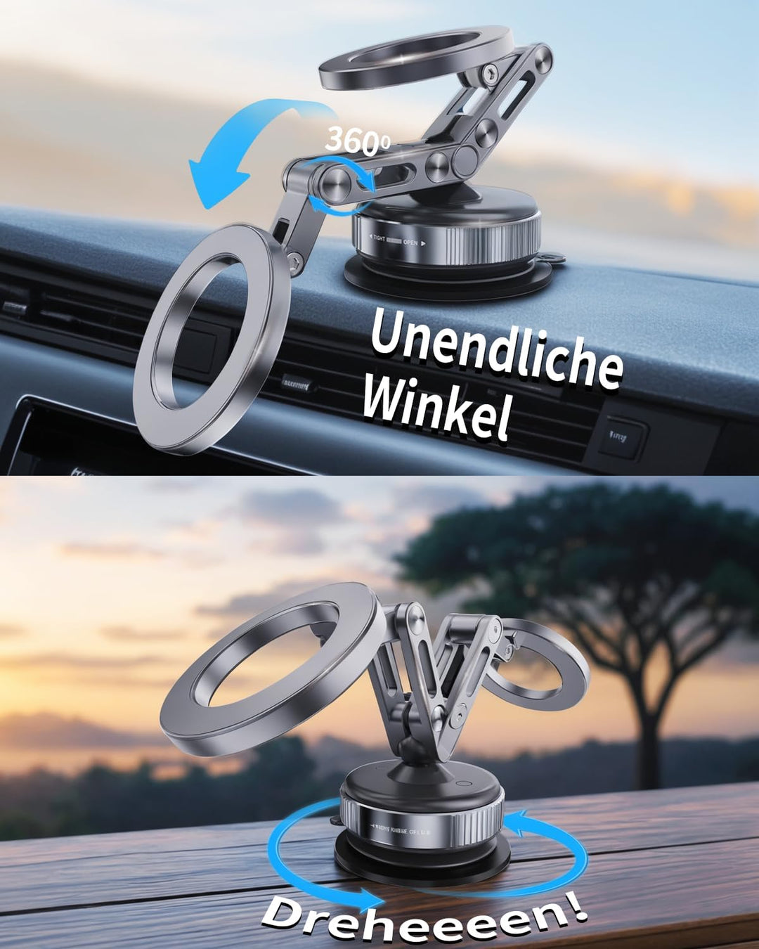 Upgraded Magnet-Halterung mit Saugnapf - 360° drehbar, 96LBS Ultra-Saugkraft für Auto/Fitnessstudio/
