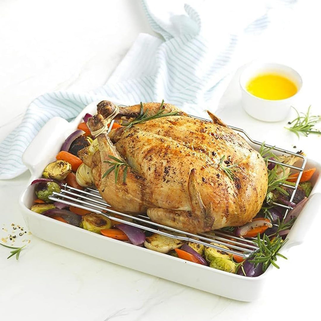 SHZMJL Edelstahl-V-Grillrost zum Braten von Truthahn, verstellbarer Brathähnchenhalter, langlebiges