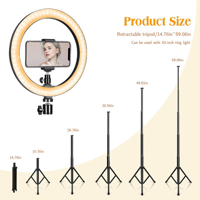 10 Zoll LED Ringlicht mit 59 Zoll Stativständer & Handyhalter, Dimmbare Tischringlicht für YouTube-V