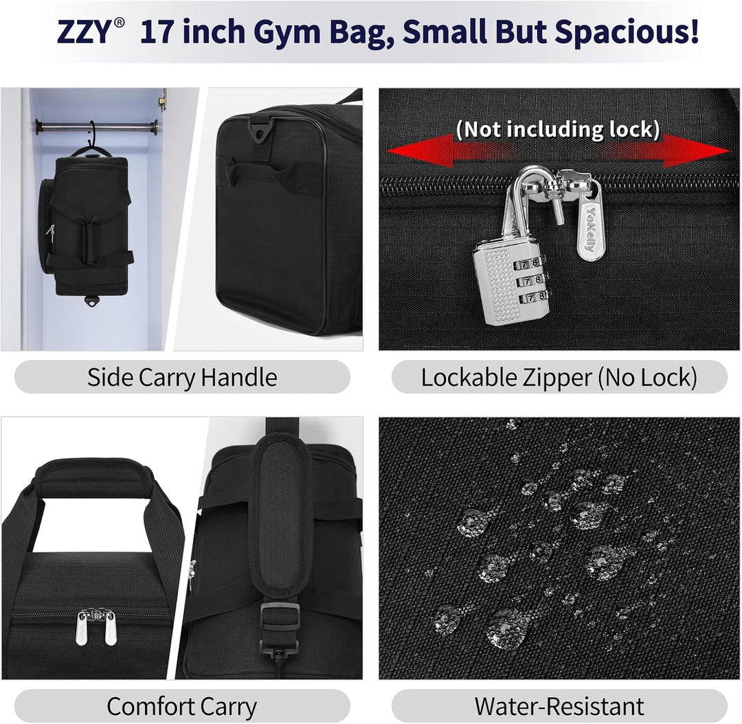 ZZY Kleine Sporttasche Herren 25L, Reisetasche Klein, Schwarz | 43x22x25cm, Mehreren Fächern, für Gy
