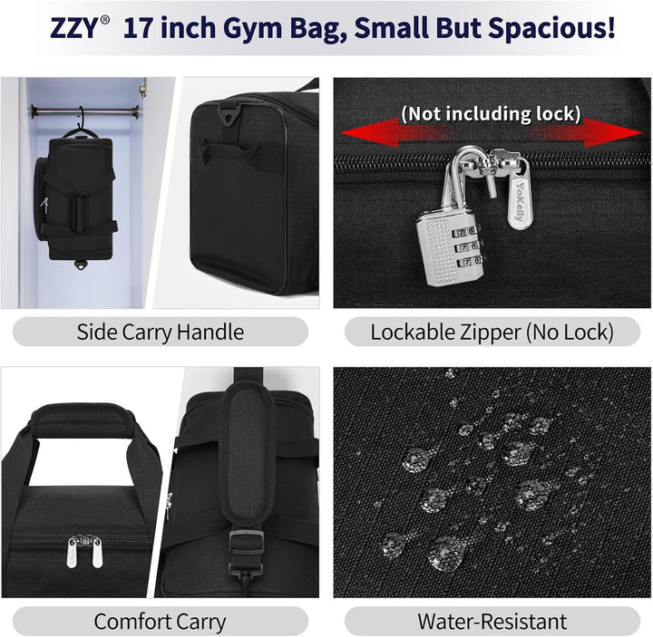 ZZY Kleine Sporttasche Herren 25L, Reisetasche Klein, Schwarz | 43x22x25cm, Mehreren Fächern, für Gy