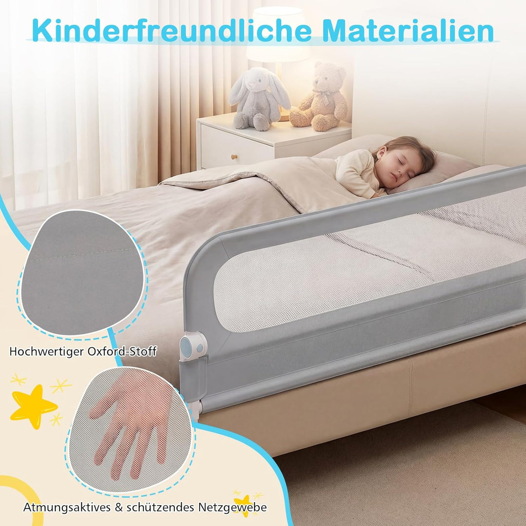 COSTWAY Bettgitter klappbar, 150 x 60 cm Bettschutzgitter mit abnehmbarem Oxford-Bezug, U-förmigem G