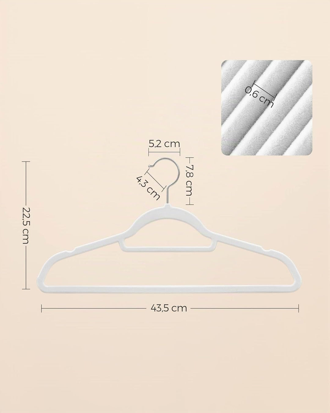 SONGMICS Kleiderbügel Samt, 20er Set, Bügel, rutschfest, kleine Stange für Krawatten, 360° drehbarer