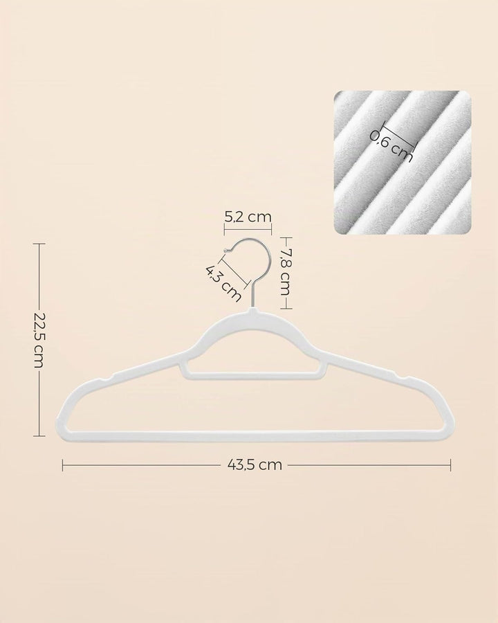 SONGMICS Kleiderbügel Samt, 20er Set, Bügel, rutschfest, kleine Stange für Krawatten, 360° drehbarer