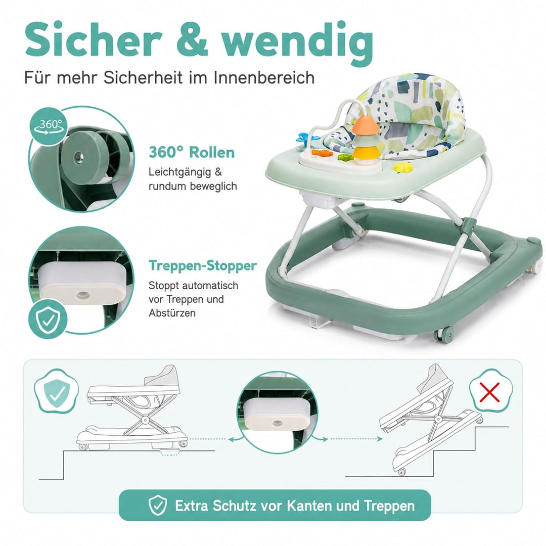 Fillikid Lauflerngerät höhenverstellbar 3-fach mit Sicherheitsstopper | 4 Rollen, ergonomischer Sitz