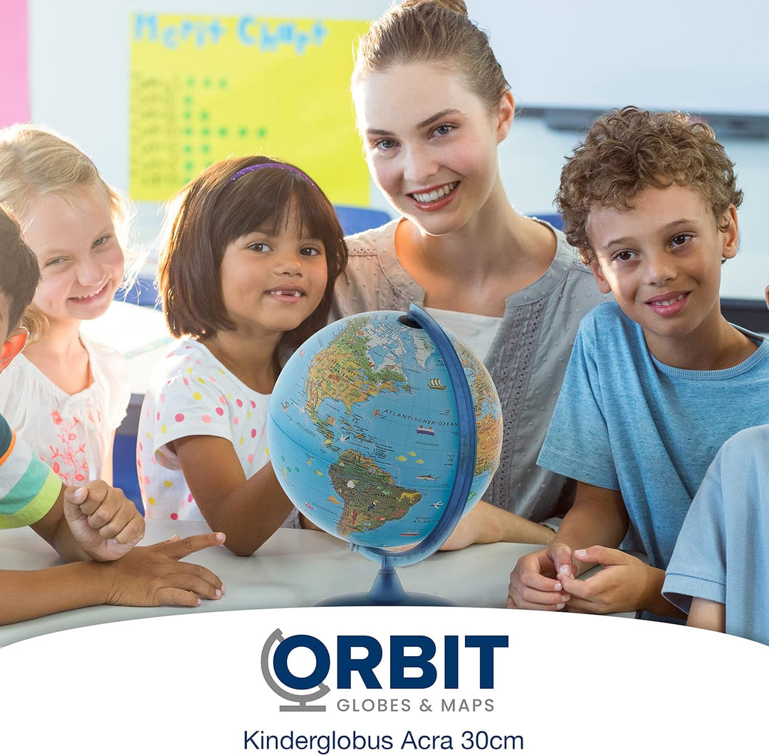 ORBIT GLOBES &amp; MAPS Kinderleuchtglobus 30cm mit Tieren, Kunststoff Fuss, deutsch mit stabilem Hartpl