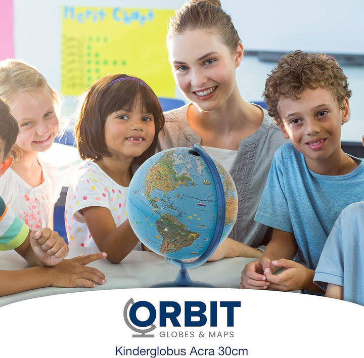ORBIT GLOBES &amp; MAPS Kinderleuchtglobus 30cm mit Tieren, Kunststoff Fuss, deutsch mit stabilem Hartpl