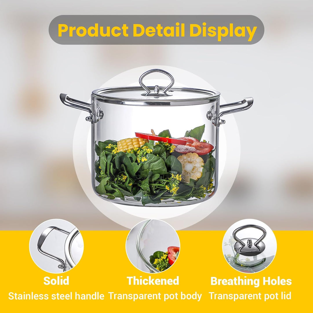 4,5L Glas- Suppentopf Simmertopf - Hitzebeständig Glastopf mit Deckel zum Kochen Transparente Suppen