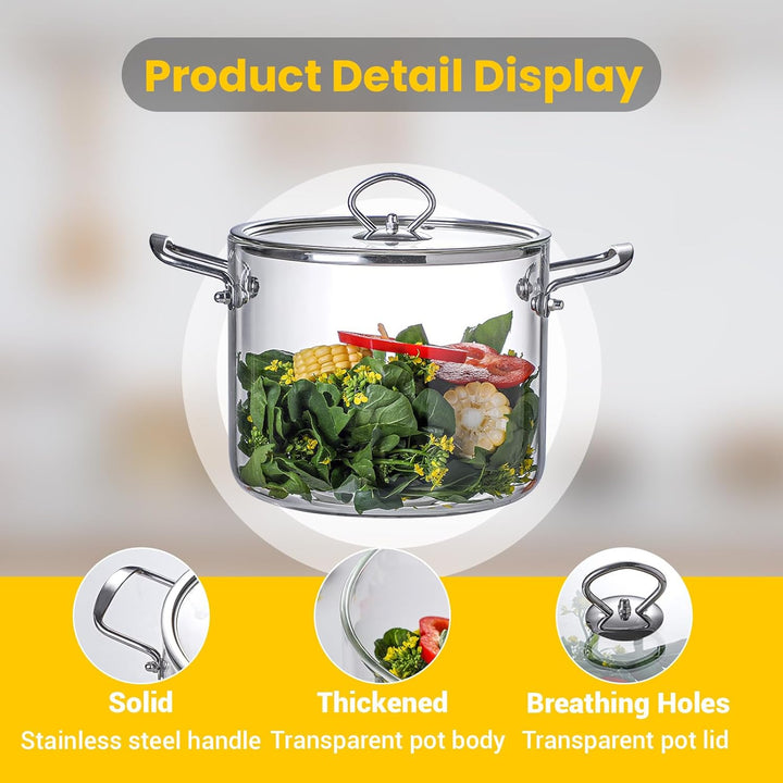 4,5L Glas- Suppentopf Simmertopf - Hitzebeständig Glastopf mit Deckel zum Kochen Transparente Suppen