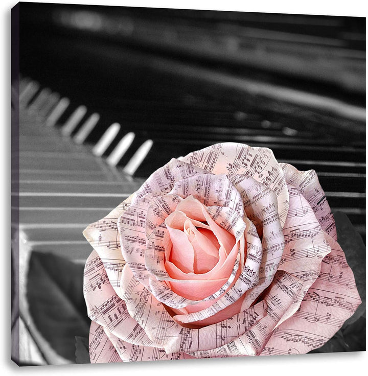 Pixxprint Noten auf Rosenblätter schwarz/weiss, Format: 70x70 auf Leinwand, 70x70