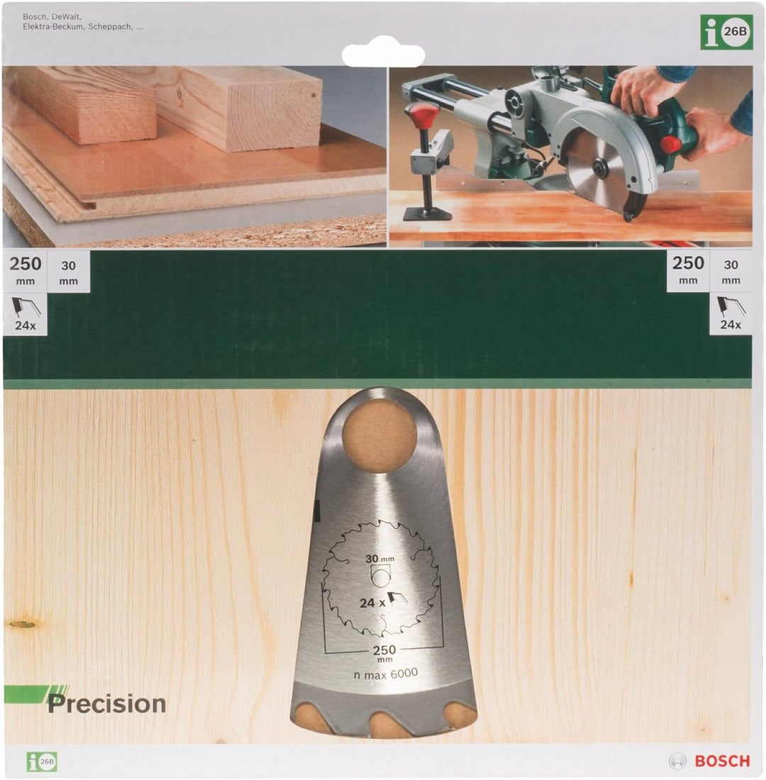 Bosch 1x Kreissägeblatt Precison (Sägeblatt für Holz, Ø 250 x 3.2/2.2 x 30 mm, 24 Zähne, ATB, Zubehö