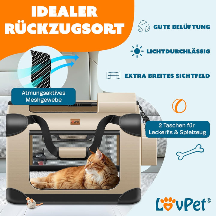 Lovpet® Transportbox Hund Katze Transporttasche L 70x52x52cm | Hunde-Tragetasche Faltbare Katzentasc