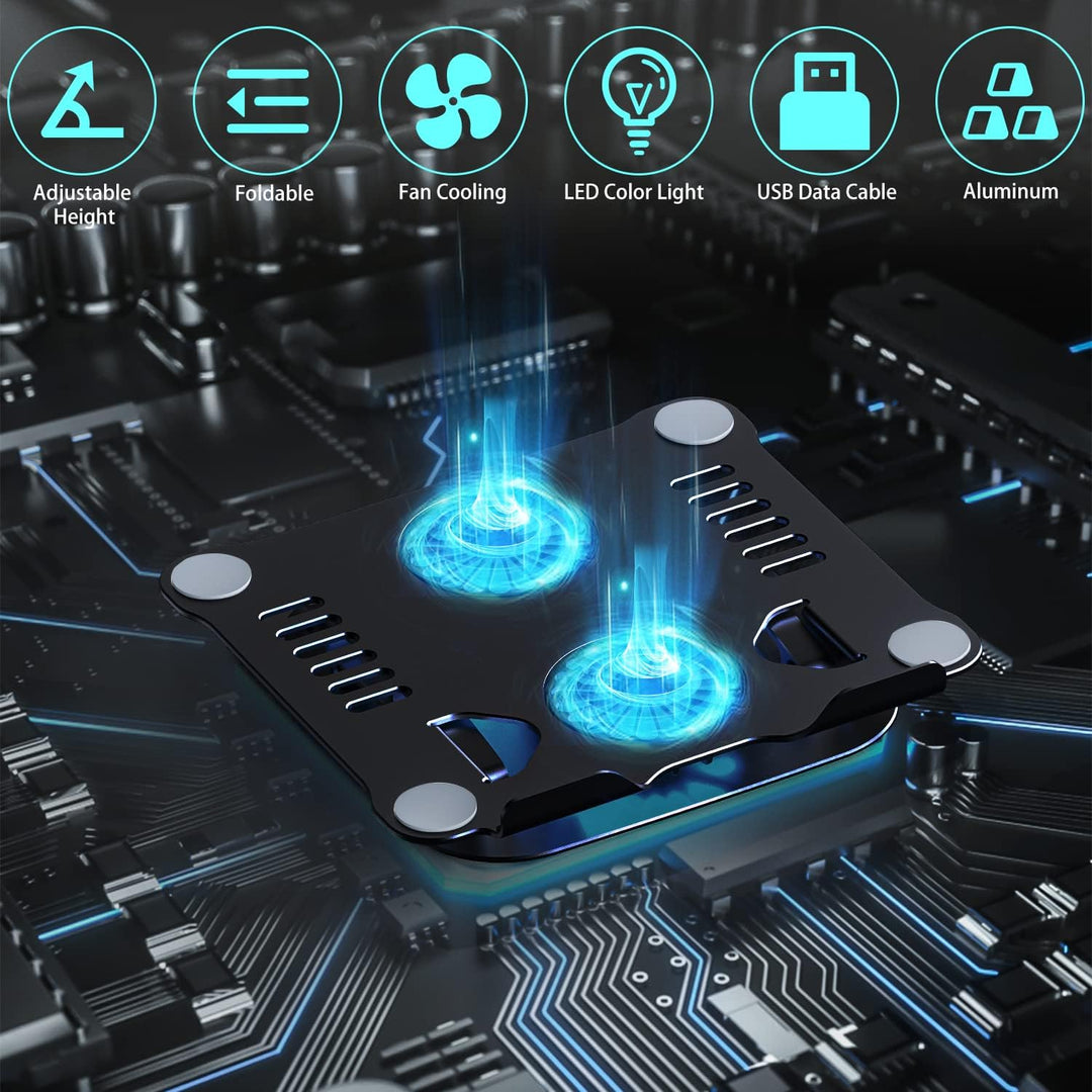 Laptop Ständer Höhenverstellbar mit RGB Lüfter, Faltbarer Stand aus Aluminiumlegierung, Belüfteter L