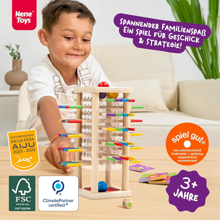 Nene Toys BALLFALL, Montessori Spielzeug ab 3 Jahren – Holzspiel für Kinder – Lernspiel mit Stäbchen