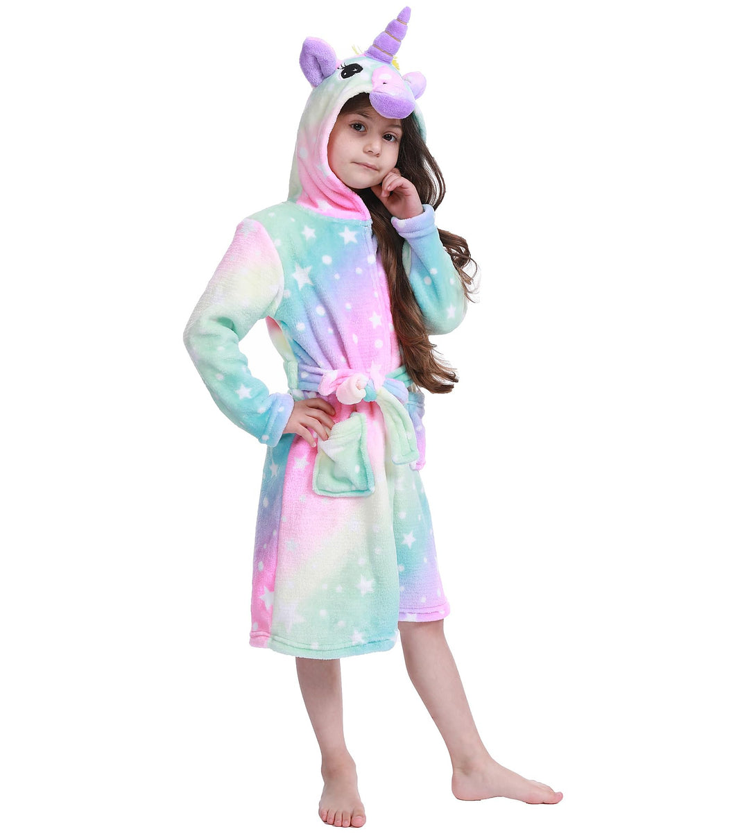 Bademantel für Mädchen, Weicher Flanell Schlafanzug mit Kapuze, Warme Kinder Hausbekleidung für 3-11