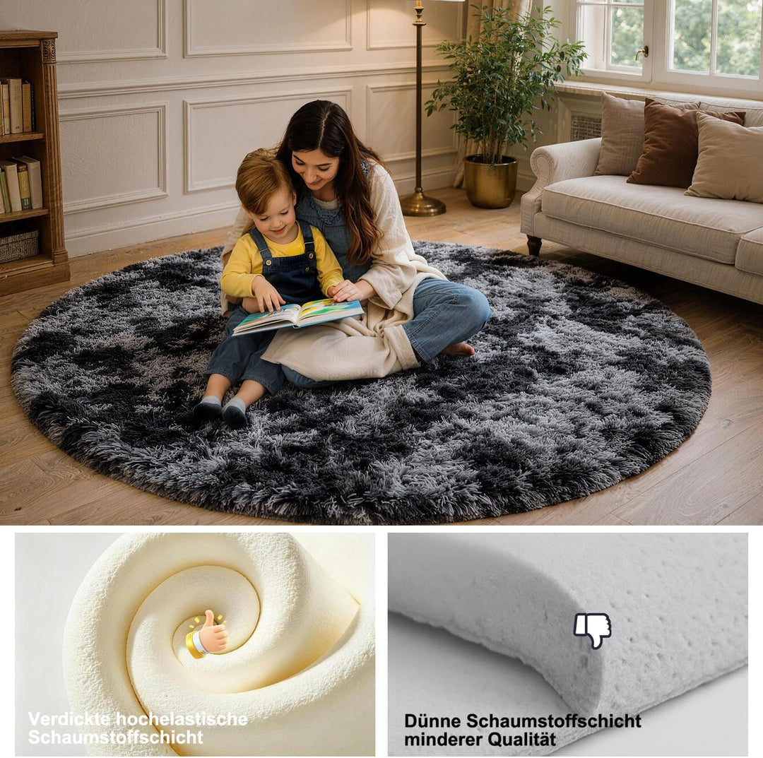 ROHATIM Schlafzimmer Plüsch Teppich Rund,Flauschiger Teppich für Wohnzimmer,modernes Wohnzimmer,Mädc