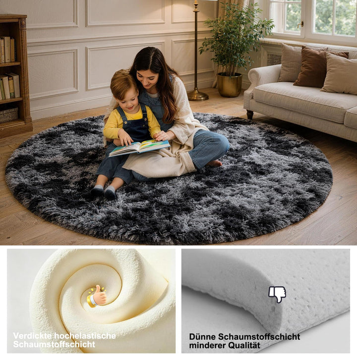 ROHATIM Schlafzimmer Plüsch Teppich Rund,Flauschiger Teppich für Wohnzimmer,modernes Wohnzimmer,Mädc