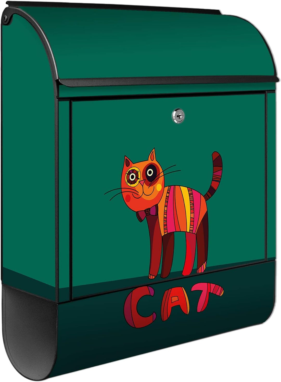 banjado® Design Briefkasten mit Motiv Orange Katze 39x47x14cm &amp; 2 Schlüssel - Briefkasten Stahl schw