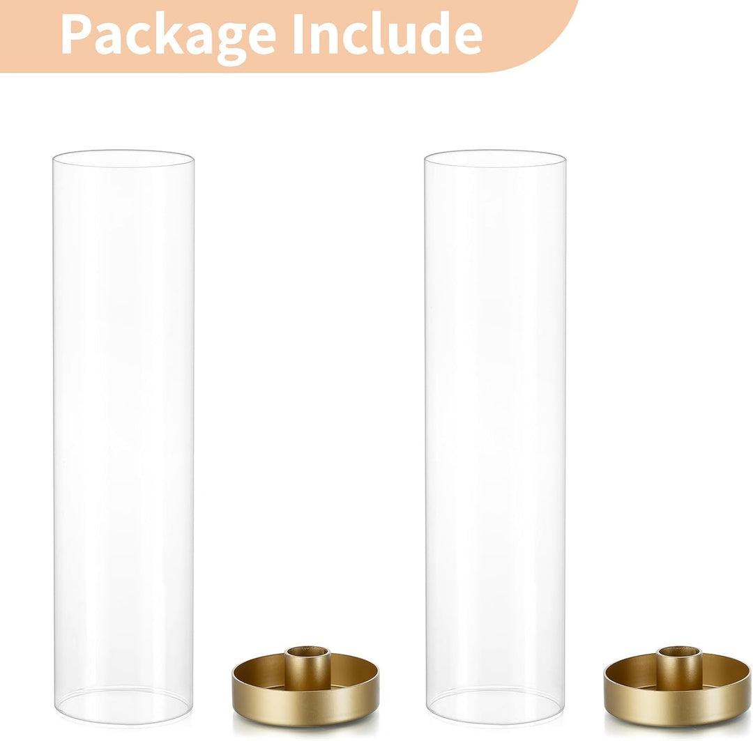 NUPTIO Glaszylinder für Kerzen Kerzenhalter Gold: 30cm Satz von 2 Klarglas Metall Kerzenständer Stab