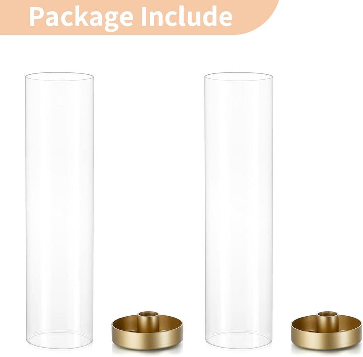 NUPTIO Glaszylinder für Kerzen Kerzenhalter Gold: 30cm Satz von 2 Klarglas Metall Kerzenständer Stab