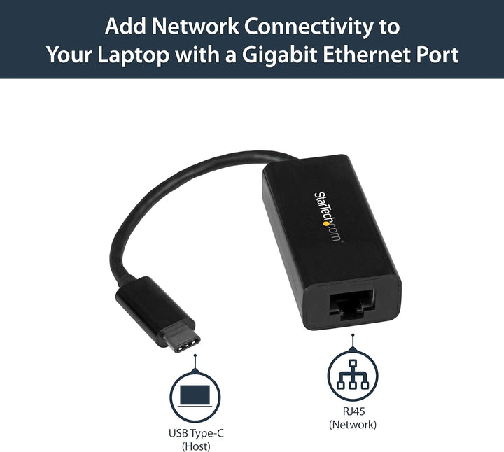 StarTech.com USB-C auf Gigabit Ethernet Adapter - Schwarz - Thunderbolt 3 kompatibel - Windows & Mac